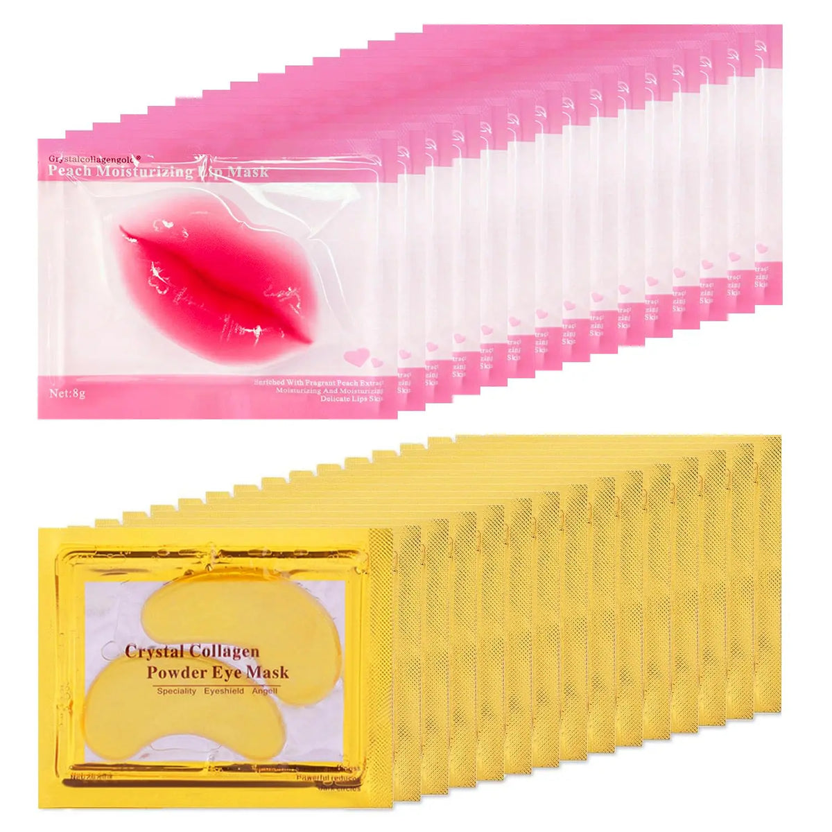 30 Pairs 24 Karat Gold Crystal Gel Collagen Skincare Set for Adults - Moisturizing Repair Firming Brightening Lip Masks & under Eye Patches for Puffy Eyes, Dark Circles, Wrinkles, Moisturizer, Collagen Powder