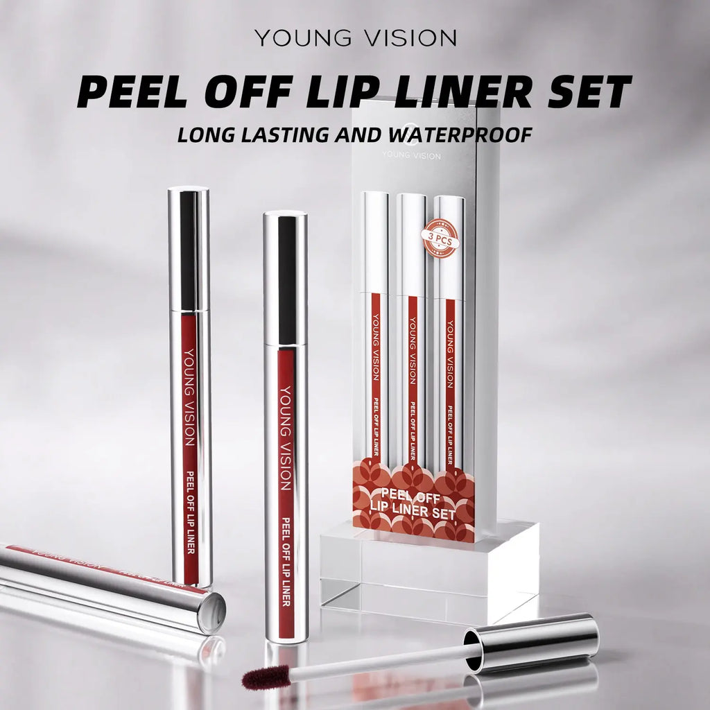 YOUNG VISION Lip Liner Set, 3-Piece Peel-Off Lipstick, New Formula Upgrade, Matte Finish, Long-Lasting, Non-Fading, Perfect for Daily Use
