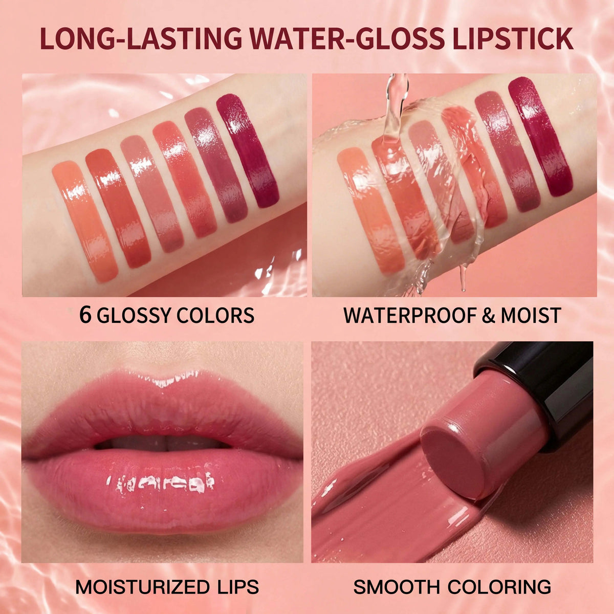 6Pcs Hydrating Glossy Lipstick Set, Trendy High Shine Lip Makeup, Long Lasting Nourishing Formula, Non Drying Plumping Anti-Crack Lip Care, Waterproof Non-Stick Cup, 6 Versatile Shades for Daily & Party Looks, Ideal Beauty Gift for Women Hydrate Cosmetic,