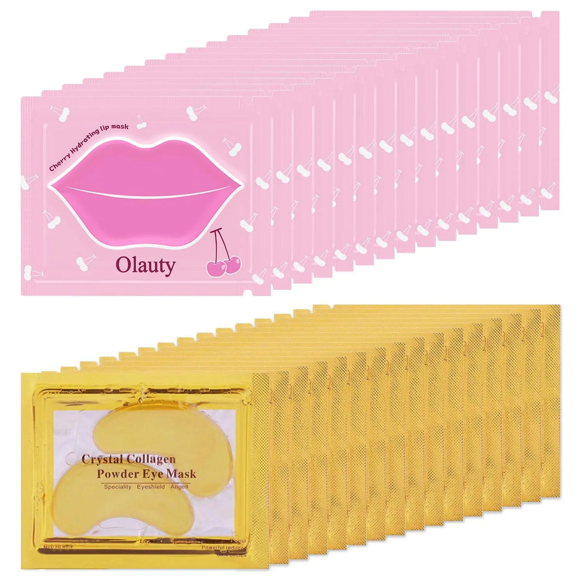 30 Pairs 24 Karat Gold Crystal Gel Collagen Skincare Set for Adults - Moisturizing Repair Firming Brightening Lip Masks & under Eye Patches for Puffy Eyes, Dark Circles, Wrinkles, Moisturizer, Collagen Powder