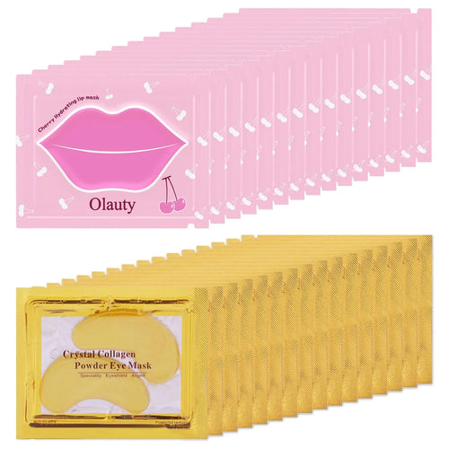 30 Pairs 24 Karat Gold Crystal Gel Collagen Skincare Set for Adults - Moisturizing Repair Firming Brightening Lip Masks & under Eye Patches for Puffy Eyes, Dark Circles, Wrinkles, Moisturizer, Collagen Powder