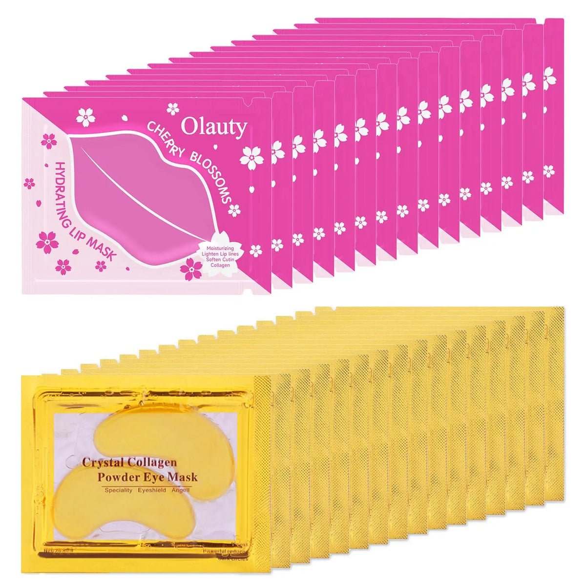 30 Pairs 24 Karat Gold Crystal Gel Collagen Skincare Set for Adults - Moisturizing Repair Firming Brightening Lip Masks & under Eye Patches for Puffy Eyes, Dark Circles, Wrinkles, Moisturizer, Collagen Powder