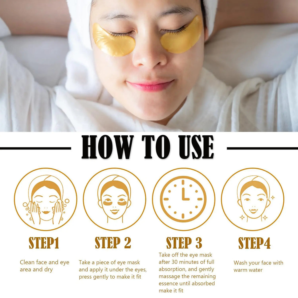 30 Pairs 24 Karat Gold Crystal Gel Collagen Skincare Set for Adults - Moisturizing Repair Firming Brightening Lip Masks & under Eye Patches for Puffy Eyes, Dark Circles, Wrinkles, Moisturizer, Collagen Powder