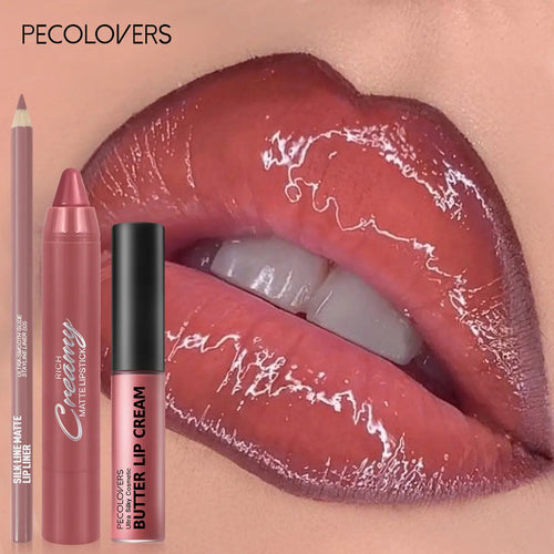 3Pcs/Set 3-In-1 Lip Color Set, Lip Kit Sets, Lip Essentials, Lip Cosmetic, Lip Liner, Creamy Lipstick and High Shine Lip Gloss, Long-Lasting & Non-Sticky Non-Fading