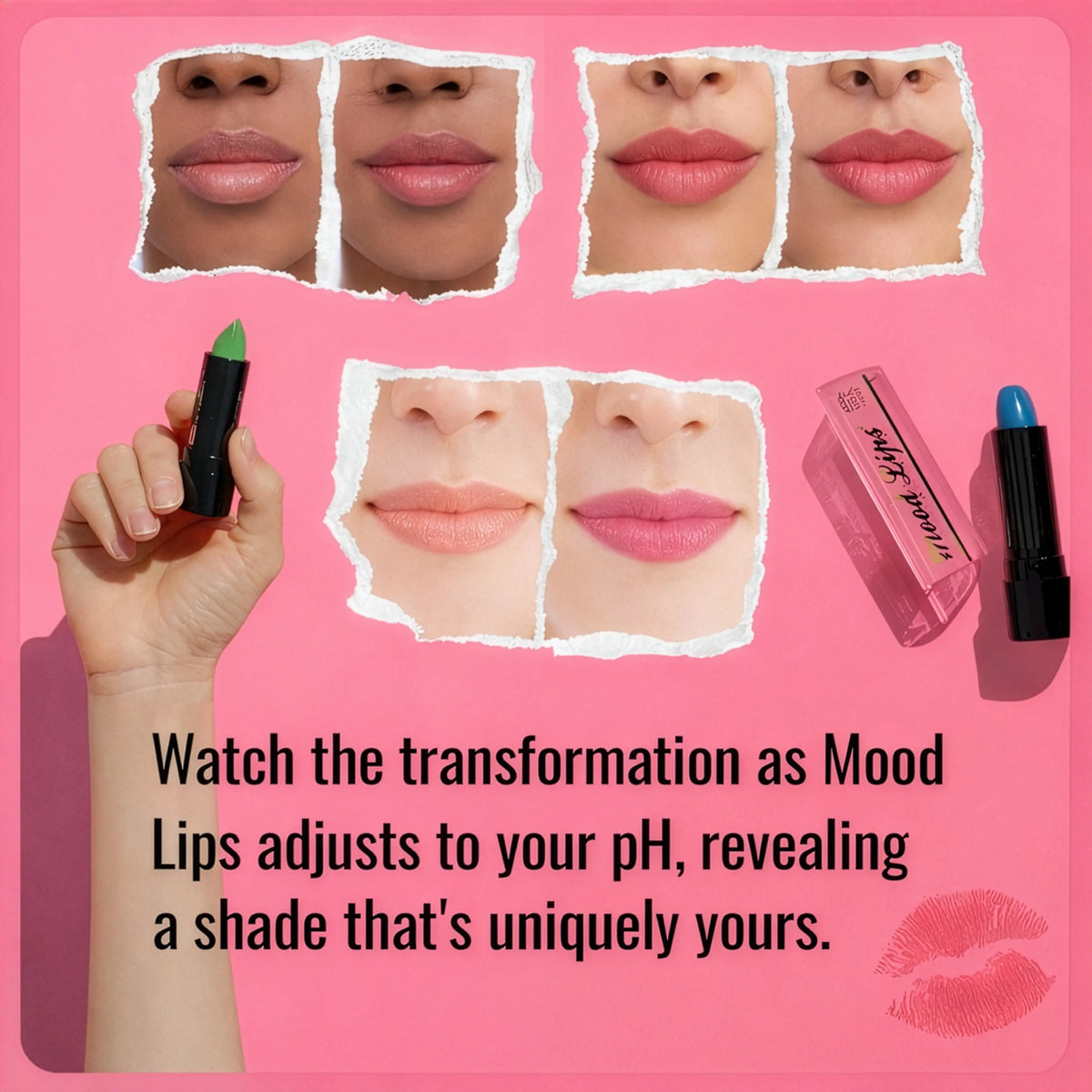 Mood Lips Color Changing Lipstick | Long Lasting Lip Stain Effect | 12 Hour Wear | Magic Ph Tint | Aloe Vera Hydrating & Moisturizing | Made in USA |
