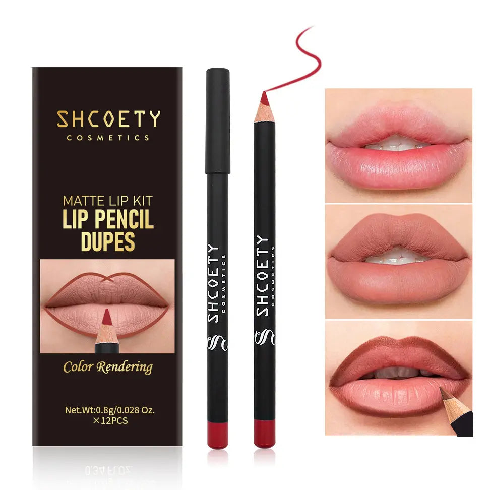 12-Shade Precision Ombré Lip Liner Set Waterproof Smudge-Proof Transfer-Proof Ultra Creamy Matte Lip Pencil Pack with Shade Formula Guide - 3D Plumping Lip Contour Combo for Dark Skin & All Skin Tones - Nude Mauve Brown Makeup Gift