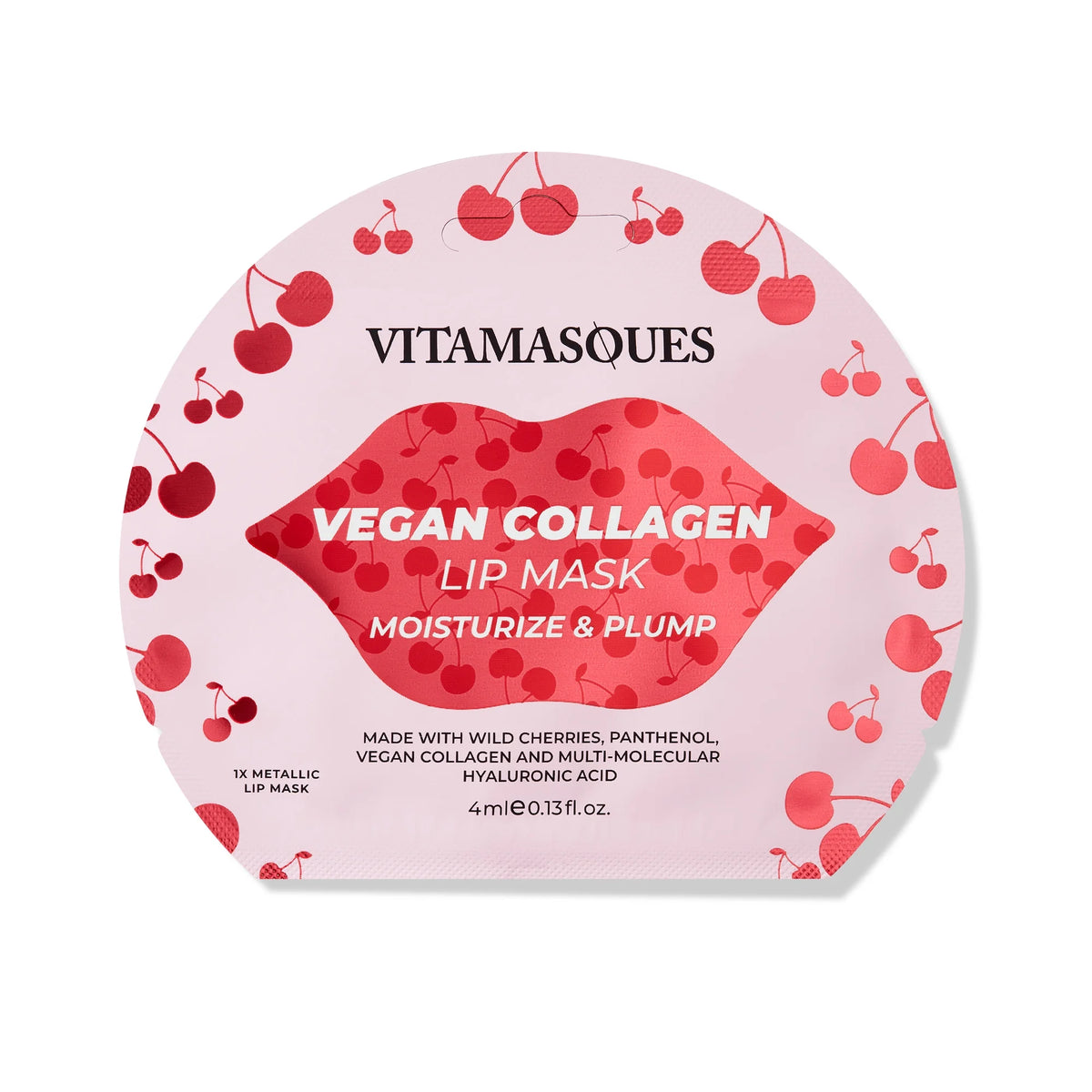 Vitamasques Cherry Vegan Collagen Lip Mask, Moisturize & Plump, One Patch