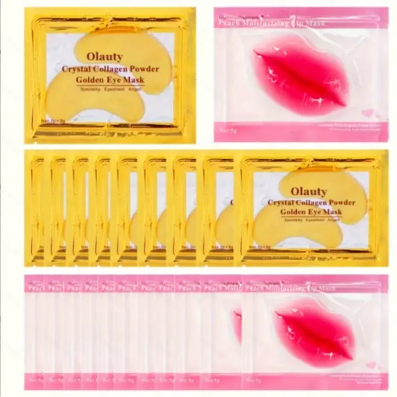30 Pairs 24 Karat Gold Crystal Gel Collagen Skincare Set for Adults - Moisturizing Repair Firming Brightening Lip Masks & under Eye Patches for Puffy Eyes, Dark Circles, Wrinkles, Moisturizer, Collagen Powder