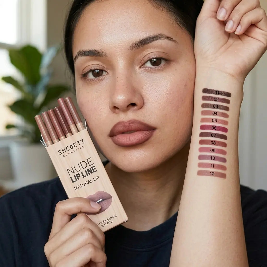 12-Shade Precision Ombré Lip Liner Set Waterproof Smudge-Proof Transfer-Proof Ultra Creamy Matte Lip Pencil Pack with Shade Formula Guide - 3D Plumping Lip Contour Combo for Dark Skin & All Skin Tones - Nude Mauve Brown Makeup Gift