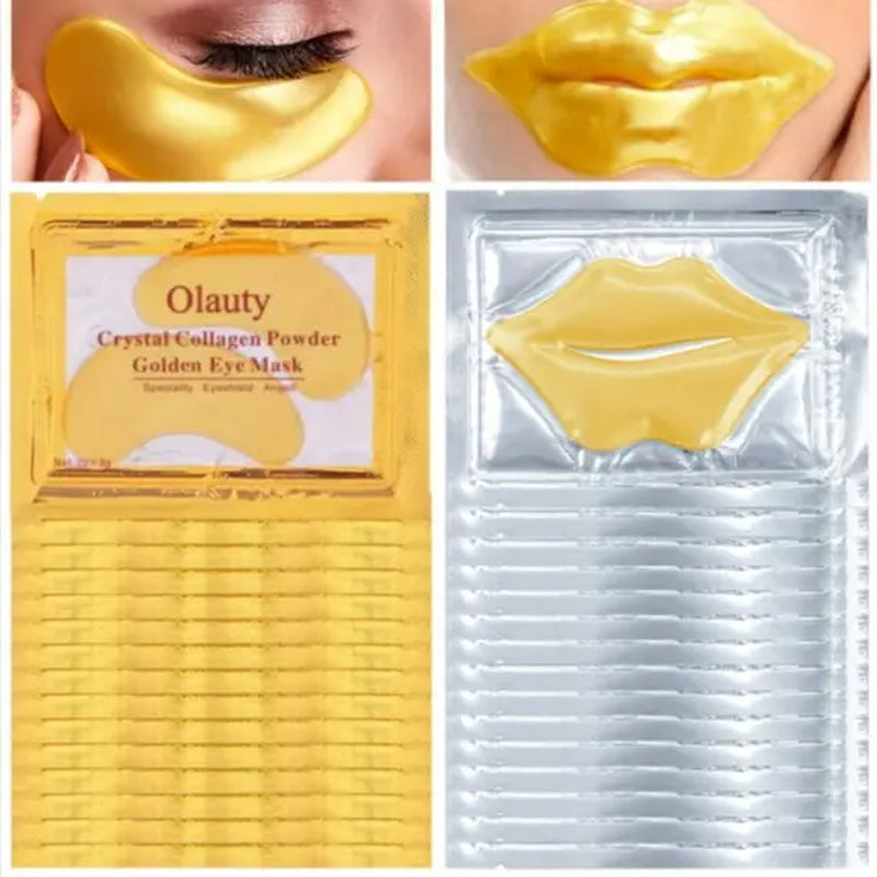 30 Pairs 24 Karat Gold Crystal Gel Collagen Skincare Set for Adults - Moisturizing Repair Firming Brightening Lip Masks & under Eye Patches for Puffy Eyes, Dark Circles, Wrinkles, Moisturizer, Collagen Powder