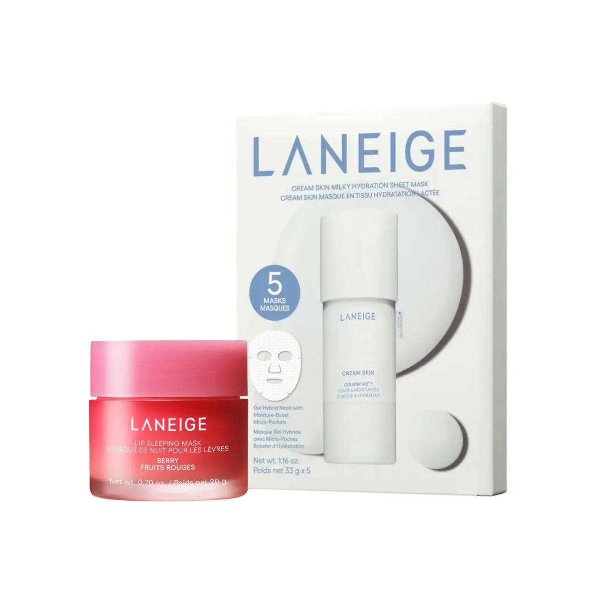 NEW Exclusive Bundle: Laneige Cream Skin Sheet Mask & Lip Sleeping Mask Duo