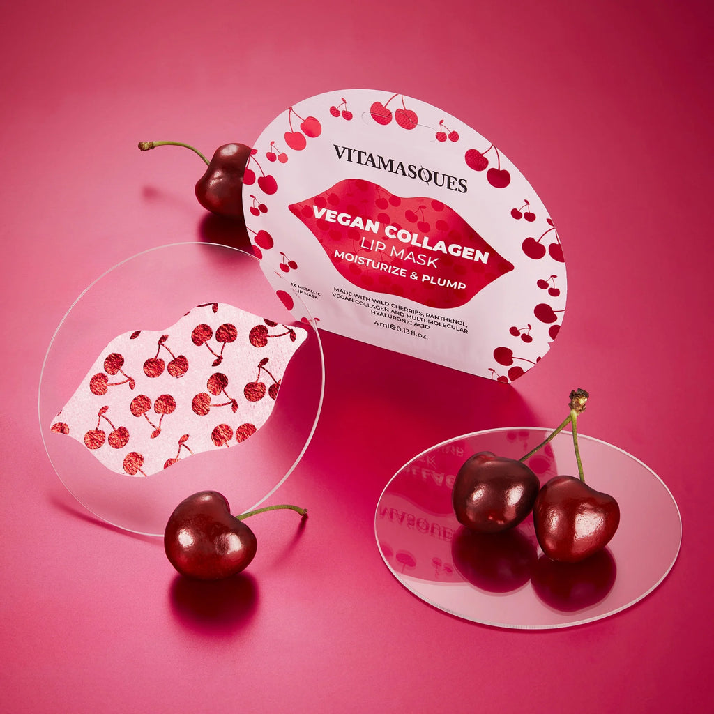 Vitamasques Cherry Vegan Collagen Lip Mask, Moisturize & Plump, One Patch